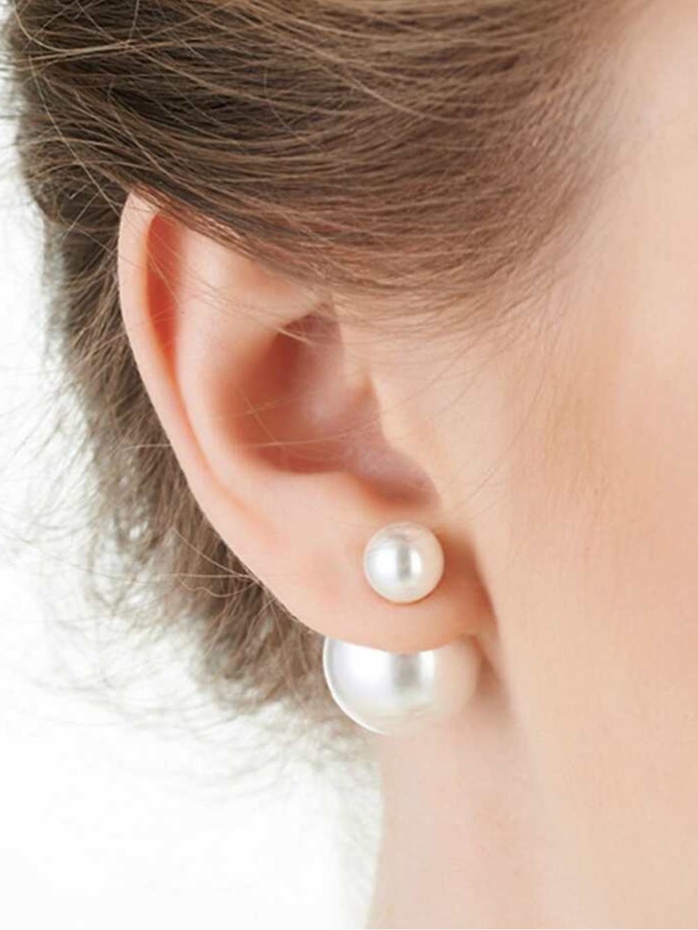 White Double Pearl Stud Earrings